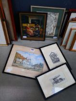Quantity of urban prints plus a map of Bedfordshire