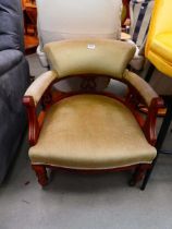 Upholstered Edwardian bow back armchair
