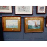 2 x nautical paintings with fishing and sailing boats at sea