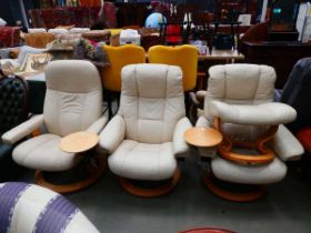 3 Stressless style armchairs plus a single footstool