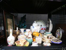 Cage containing Aynsley and other crockery to include lidded pots, ginger jar, plus ornamental