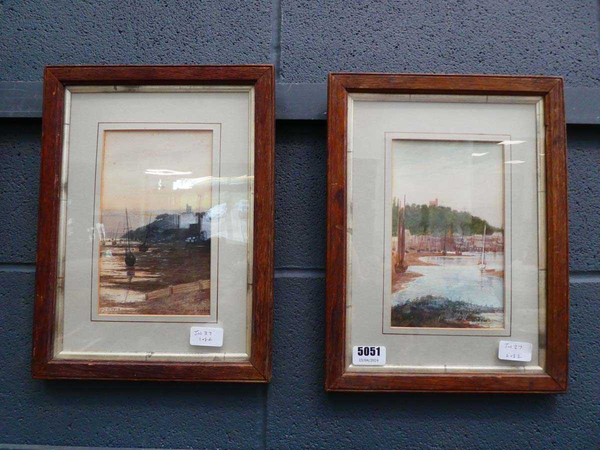 Pair of coastal watercolours, boats in harbour