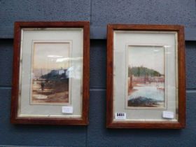 Pair of coastal watercolours, boats in harbour