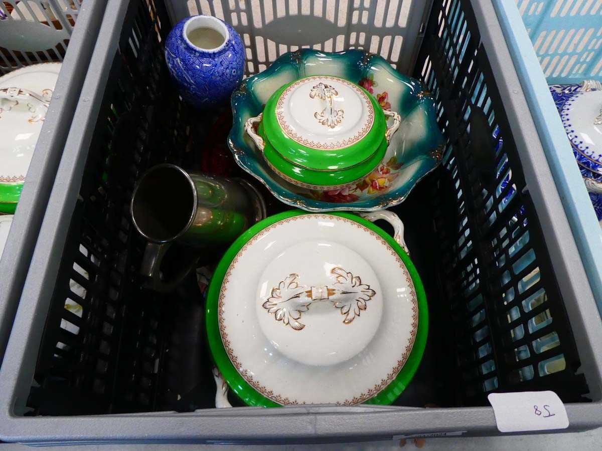 3 boxes and a picnic basket containing Wedgwood and Royal Copenhagen collectors plates, teapots, - Image 3 of 4