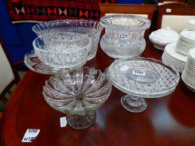 Qty of glassware to include large punch bowl, cake stands, ornamental animals, and various bowls