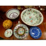 Collection of chinese dishes and bowls plus a pumpkin shaped pot All pieces in overall fair