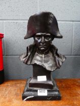 Bust of Napoleon on marble base Approx dimensions: 14" x 9", base is 6" x 6", In generally good