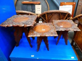 3 carved Chinese lamp tables with folding supports