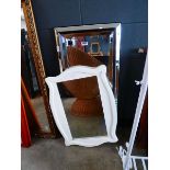 Rectangular bevelled mirror plus a mirror in cream frame