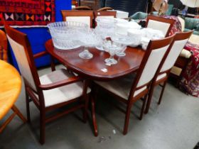 Morris of Glasgow extending dining table with 6 chairs to include 2 carvers Staining to one seat