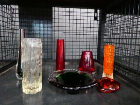 Cage containing Whitefriars and other glassware