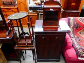 Oak smokers companion, a reproduction hifi cabinet, plus 4 tables