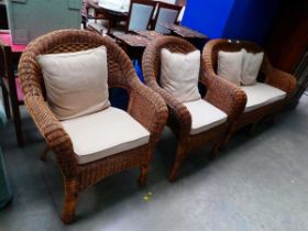 Cane conservatory 2 seater sofa plus a pair of matching armchairs