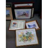 Quantity of prints to include highland river, the harvest, still life with flowers, tawny owl and