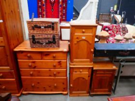 Piine chest of 2 over 3 drawers plus 3 bedside cabinets