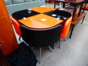 Glazed and metal American diner style table with 4 chairs nesting under