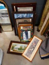 Quantity of prints and mirrors inc. Italian and Arabian scenes, country cottages, tavern interior,