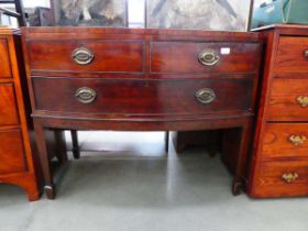 Victorian bow fronted chest on 2 over single drawer on raised supports