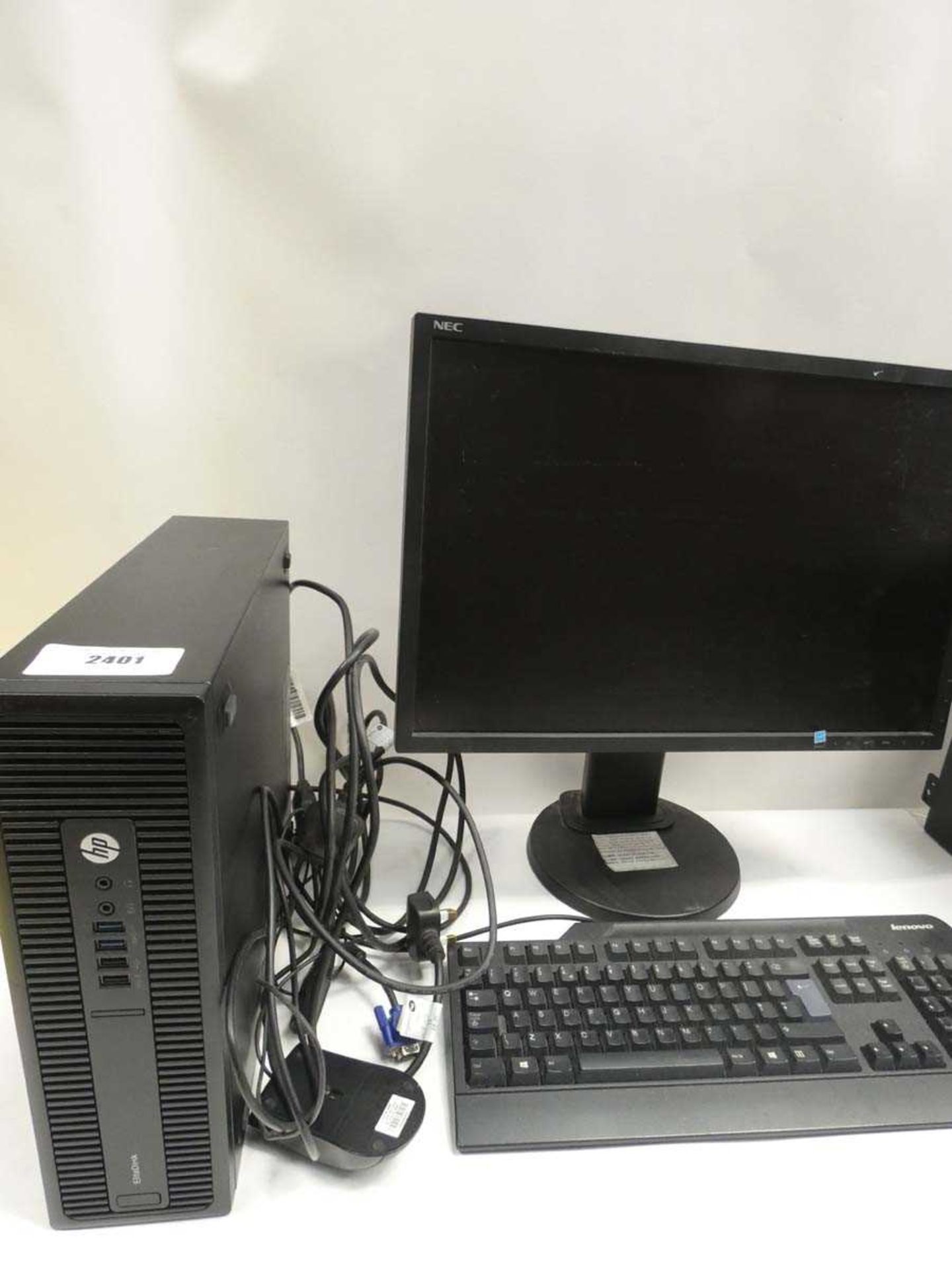 +VAT HP EliteDesk PC tower (no HDD) with NEC 23" monitor and Lenovo keyboard / mouse