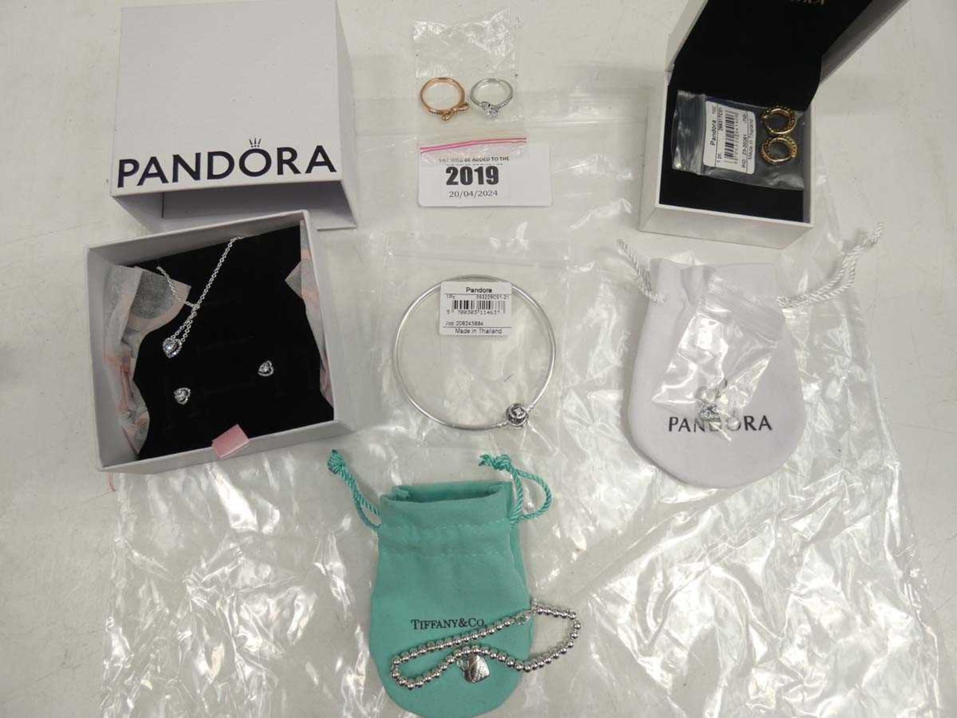 +VAT Various Pandora jewellery rings, earrings, bangle, charm and Tiffany & Co bracelet