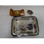 Silver tray along with a RMMV Athlone castle alarm clock and other coins and items