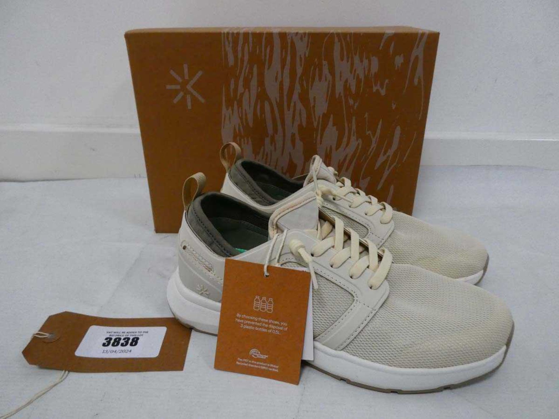 +VAT Boxed pair of Tropicfeel monsoon trainers in almond white size EU40