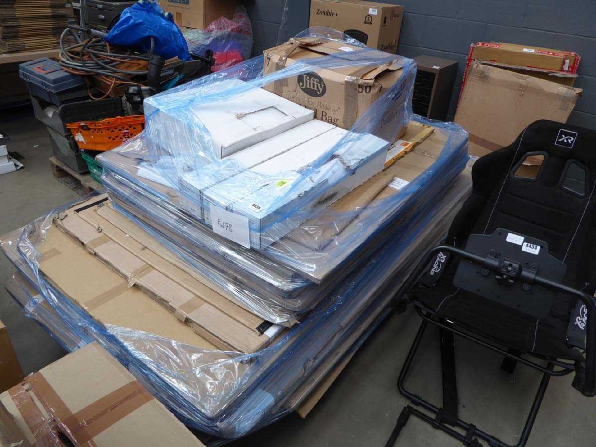 Pallet of whiteboards and floor mats