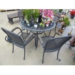 Metal mesh topped garden table and 4 chairs