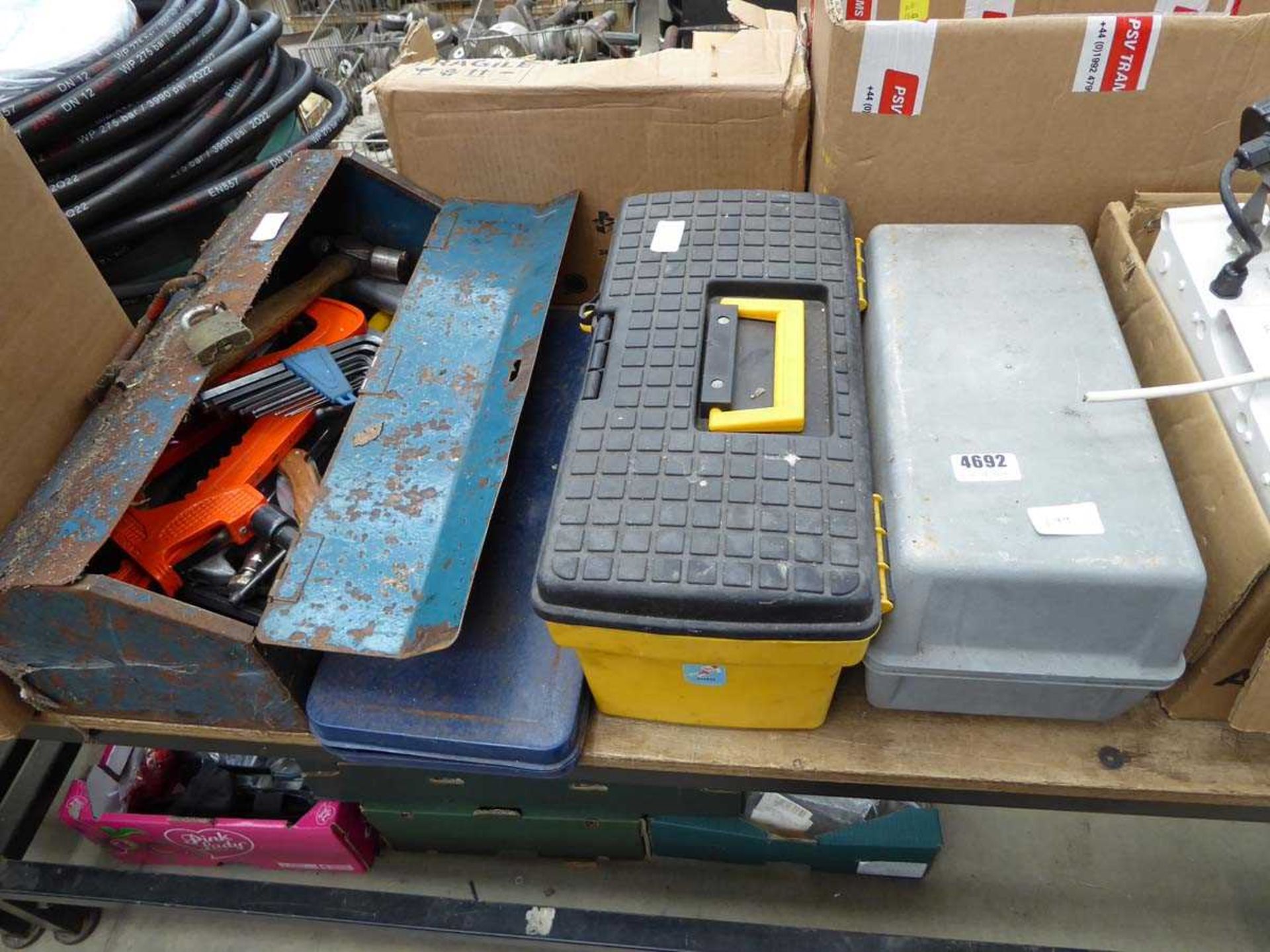 3 toolboxes containing various tools inc. spanners, ratchets, clamps, Allen keys etc.