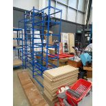 3 made-up bays, and 2 flatpack bays of blue high racking with chipboard shelves