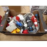Box containing electrical sockets and cable
