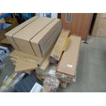 +VAT Pallet containing items inc. cardboard sheets, plastic display parts, and flatpack unit