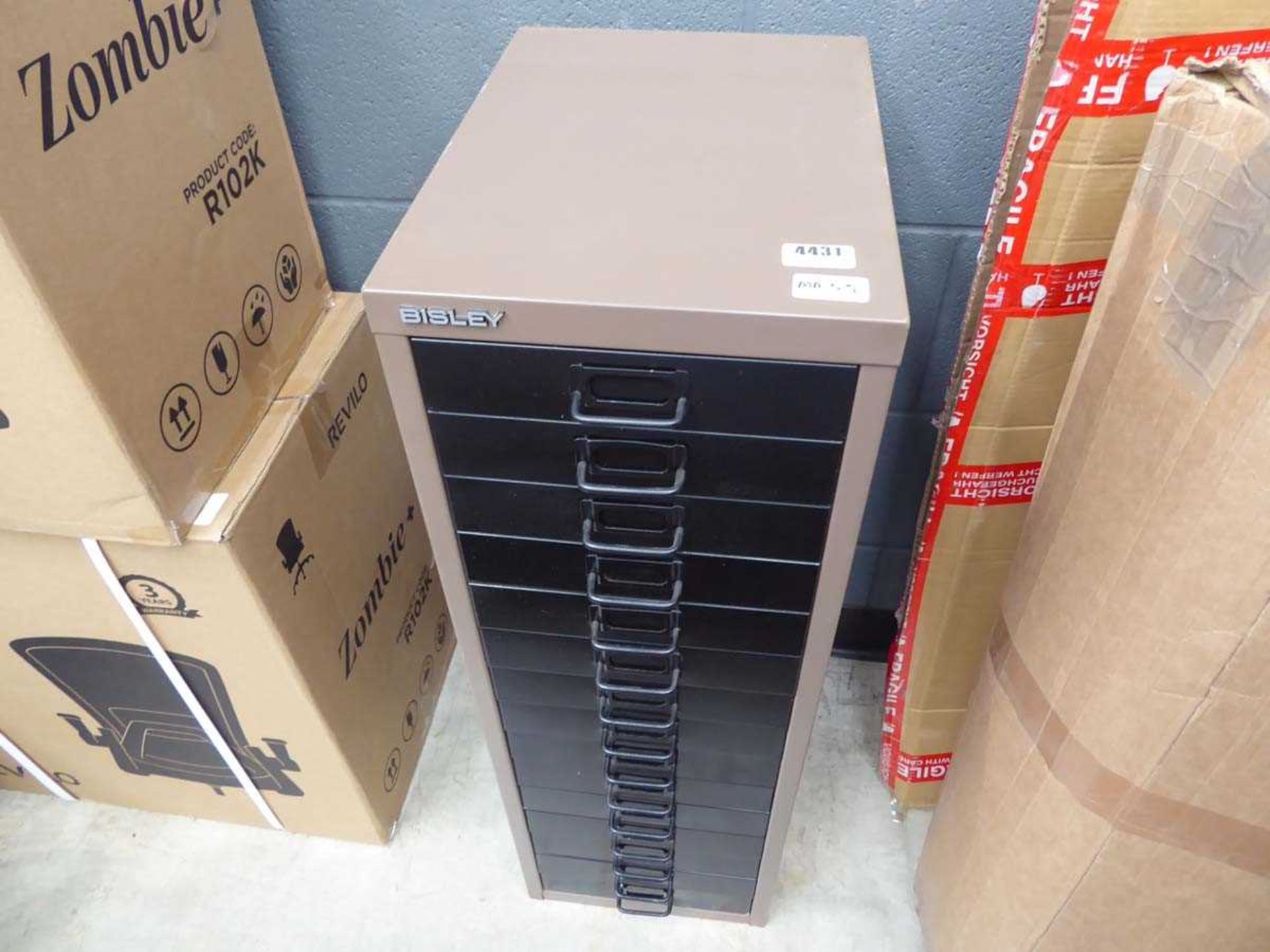 Bisley black and brown multi drawer filing cabinet