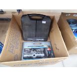 Box containing tap and dies, wall socket sets etc