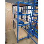 +VAT 1 made-up bay, and 2 flatpack bays of 6ft blue racking with chipboard shelves