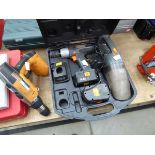 JCB battery drill, no battery or charger; and Challenge Extreme drill and vacuum kit, with 2