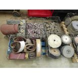 Pallet containing buffing wheels, grinding heads, sandpaper etc.