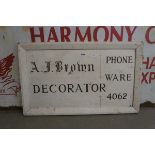 Painted wooden decorator's advertising sign