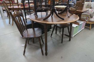 Oak drop side table plus 2 stick back beech chairs