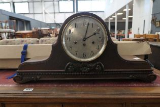 Large oak Napoleon Hat mantle clock