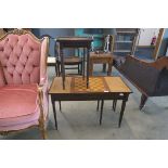 Reproduction coffee table with chess board surface and two tables nesting under