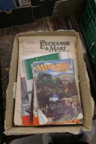 Box containing railway and Meccano magazines