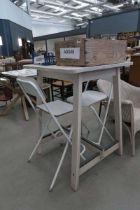 Lime washed poseur table plus 2 x folding plywood chairs