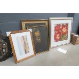 Print of a Tuscan scene, Cavalier, watercolour of a King Charles spaniel plus a study of young