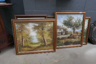 Six modern oils on canvas depicting rural themes