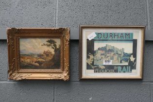 Rural print of castle and figures plus a Durham Rail advertising picture