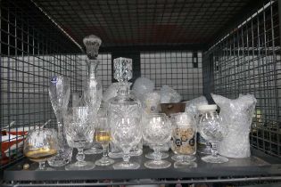 Cage containing Edinburgh Crystal and other wine glasses plus tumblers and decanters