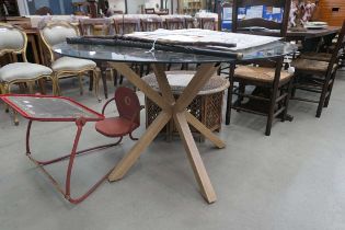 +VAT Circular glazed dining table with oak supports