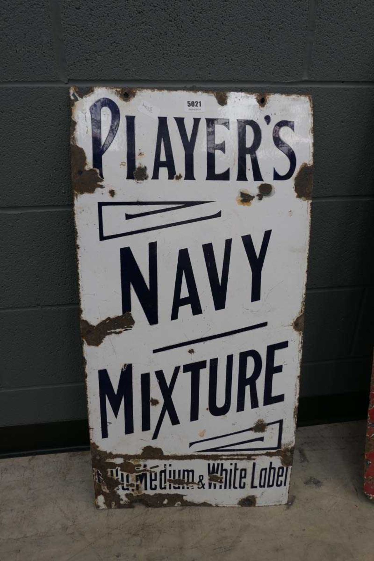 Enameled Player's Navy Mixture sign