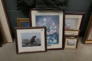 Large quantity of prints to include golden eagle, still life with flowers, the fisherman, etched